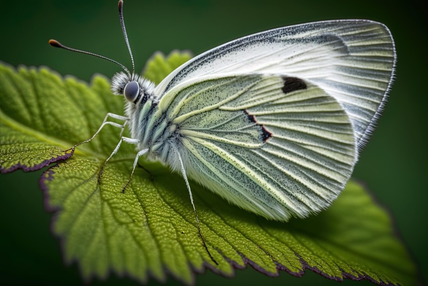 Delicate White Butterfly on Green Leaf - Photorealistic Art