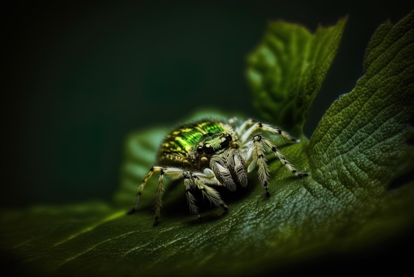 Green Spider on Leaf: Primitivist Art | Rich Textures