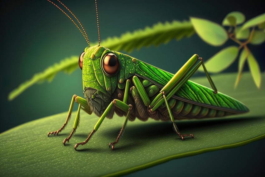 Green Grasshopper Illustration on Leaf | Cinema4d Style
