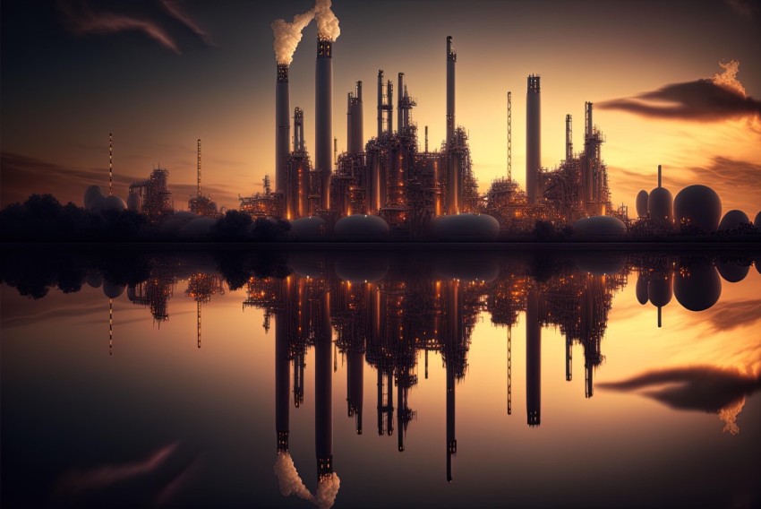 Dark Scene at Sunset with Factory Reflections | Industrial Architecture