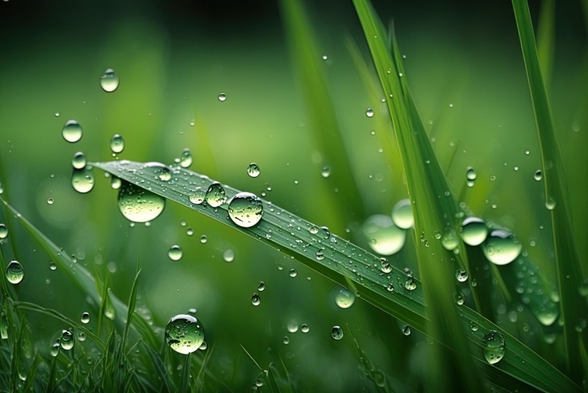 Glistening Rain Drops on Green Grass Field - Nature Photography