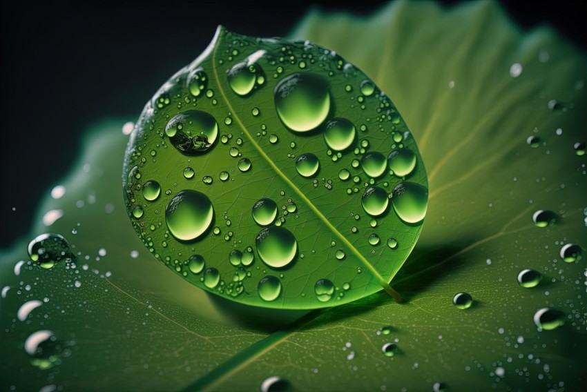 Water Droplets on Green Leaf | Vray Tracing | Photorealistic Image