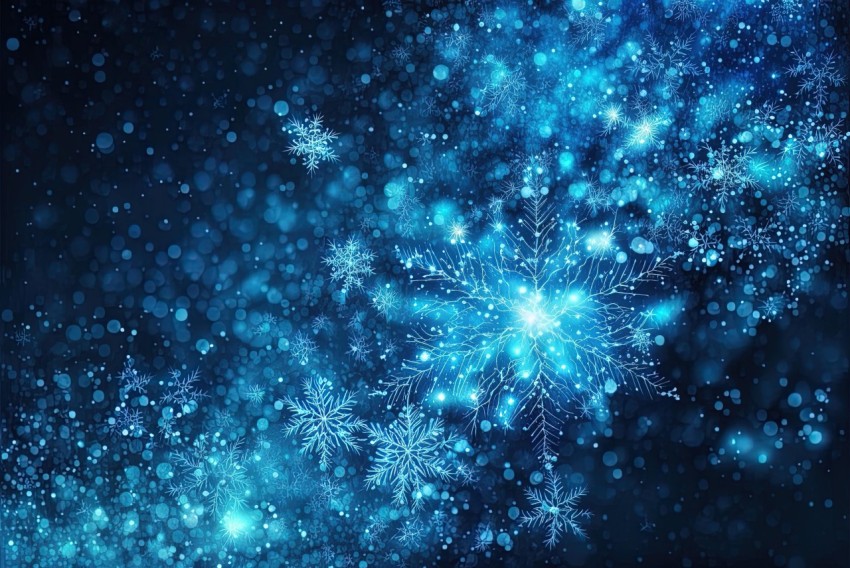 Blue Snowflake Background with Glimmering Transformation
