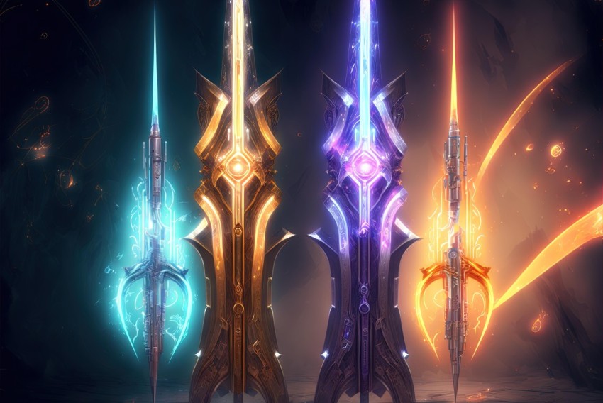 Radiant Glow: Futuristic Blades with Celestialpunk Aesthetic