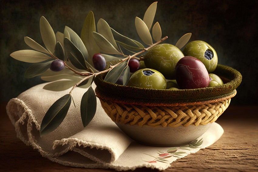 Decor: Small Bowl of Olives with Layered Textures and Patterns