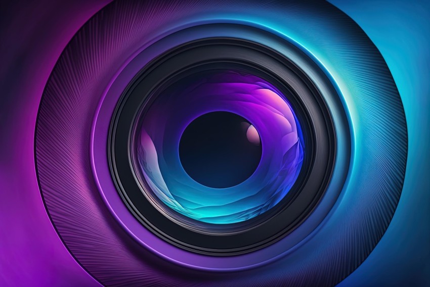 Camera Lens with Purple and Blue Design - Surrealistic Elements