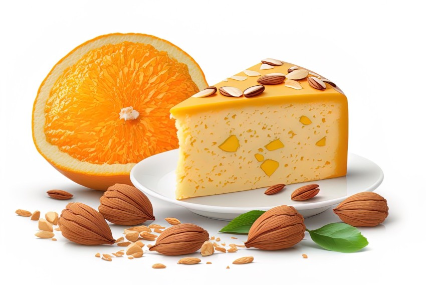Cheese, Almonds, and Orange on a Plate - Photorealistic Renderings