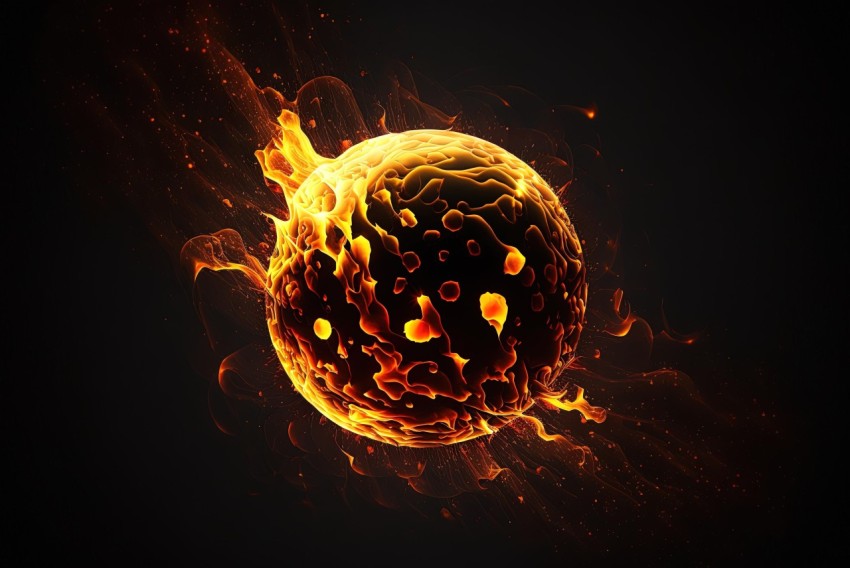 Fiery Sphere on Black Background | Solarization Effect | Biomorph Art