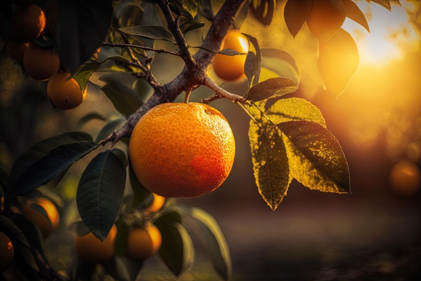 Oranges on Tree near Sunrise - Nikon D850 Style
