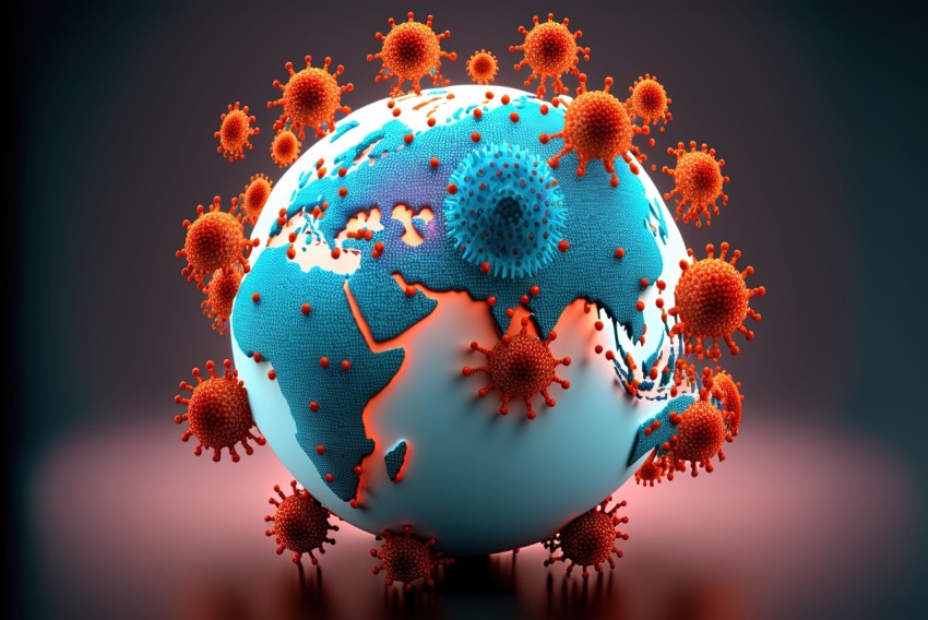 Coronavirus Globe Artwork in Light Red and Aquamarine