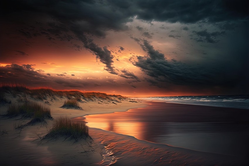Evening Storm over a Sandy Beach - Mesmerizing Colorscapes and Photorealistic Details