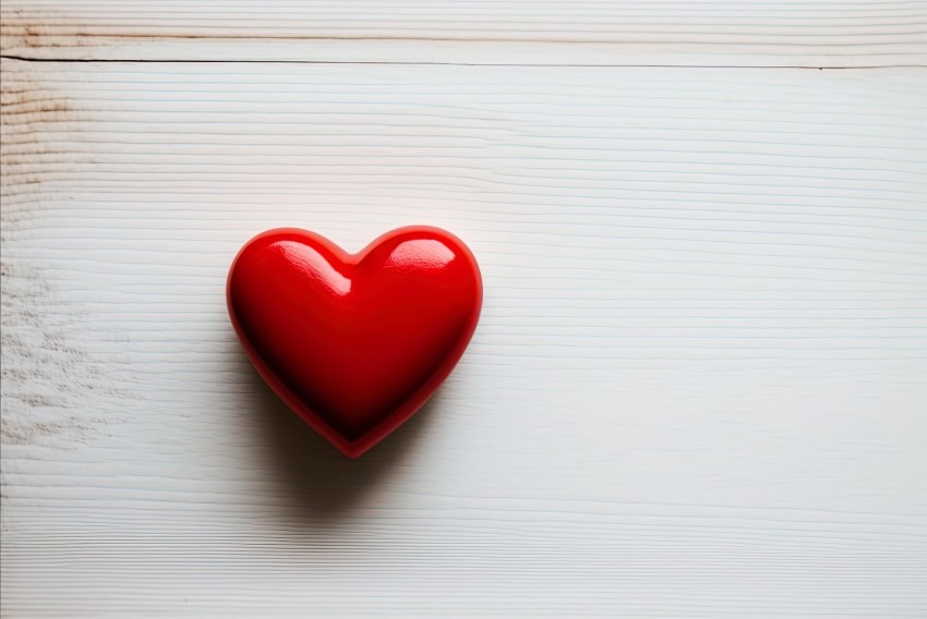 Red Heart on White Wooden Background | Minimalistic Composition