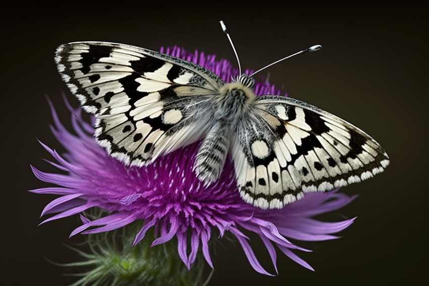Butterfly on Thistle Flower: Elegant Nature Artwork