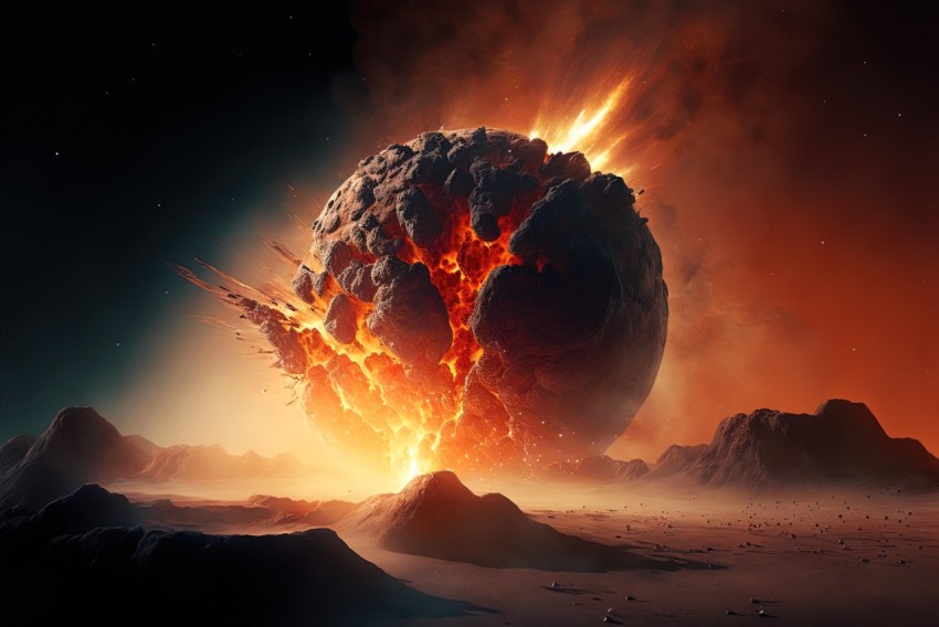 Captivating Planet Surrounded by Lava - Photorealistic Apocalypse Art