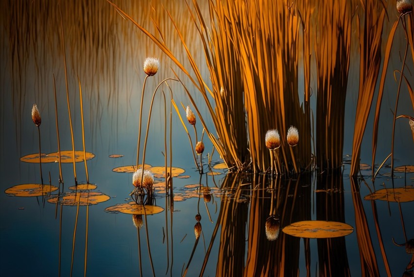 Captivating Nature Photography of Tall Grasses in a Fresh Water Lake