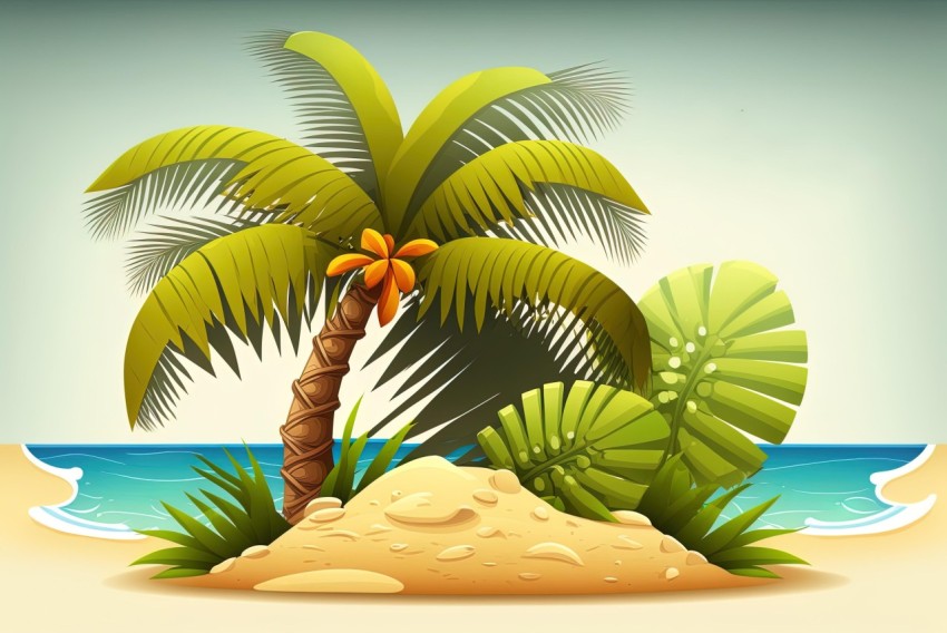 Lush and Detailed Palm Tree Cartoon - Colorful Scenery