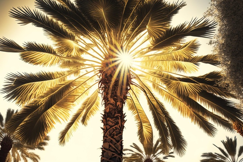 Sunlit Palm Tree in Dark Gold and Light Gold | Photorealistic Rendering