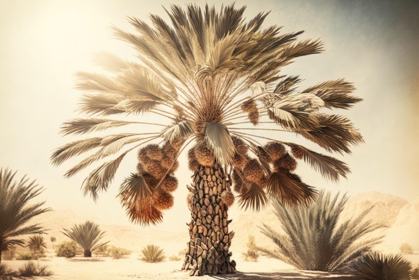 Palm Tree in Desert with Sunlight - Organic Biomorphism and Wildlife Portraits