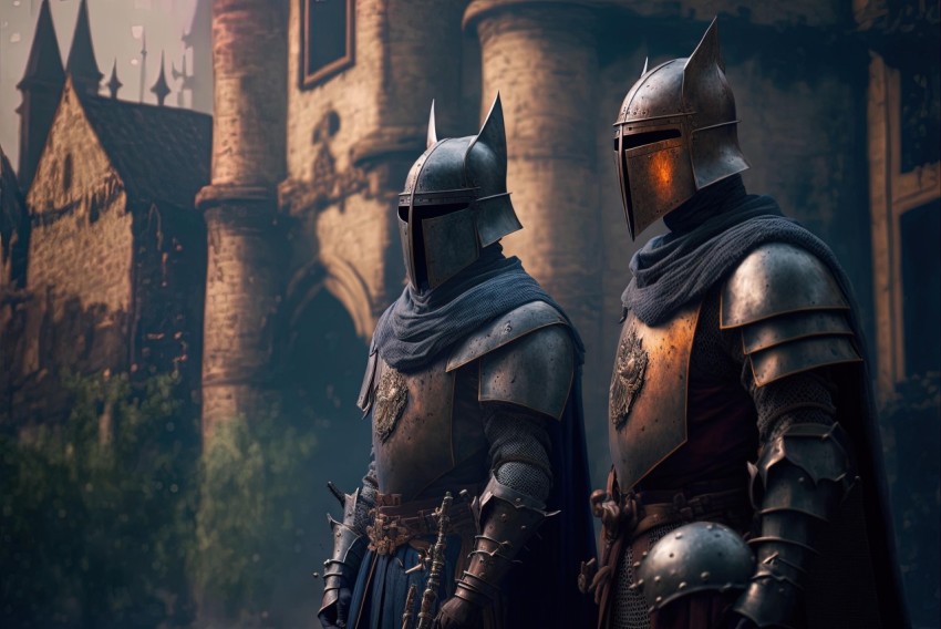Eerily Realistic Knights in Armor Standing in Front of a Castle