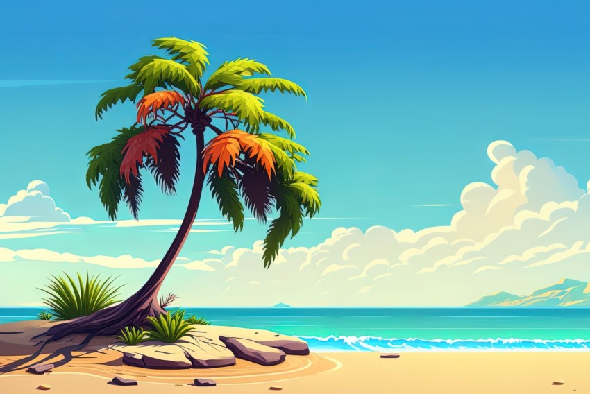 Palm Tree on Beach - 2D Game Art Illustration