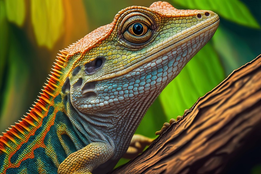Realistic Lizard on Branch - Hyper-Detailed Portraits