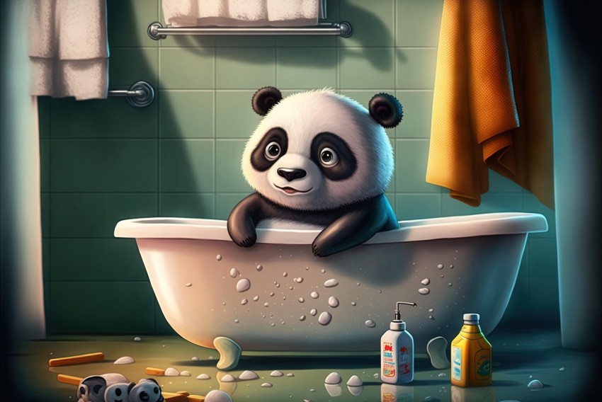 Panda in Bathtub - Realistic Portraits and Cartoon-like Characters