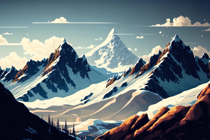 Mountain Range Illustration in Graphic Novel Style