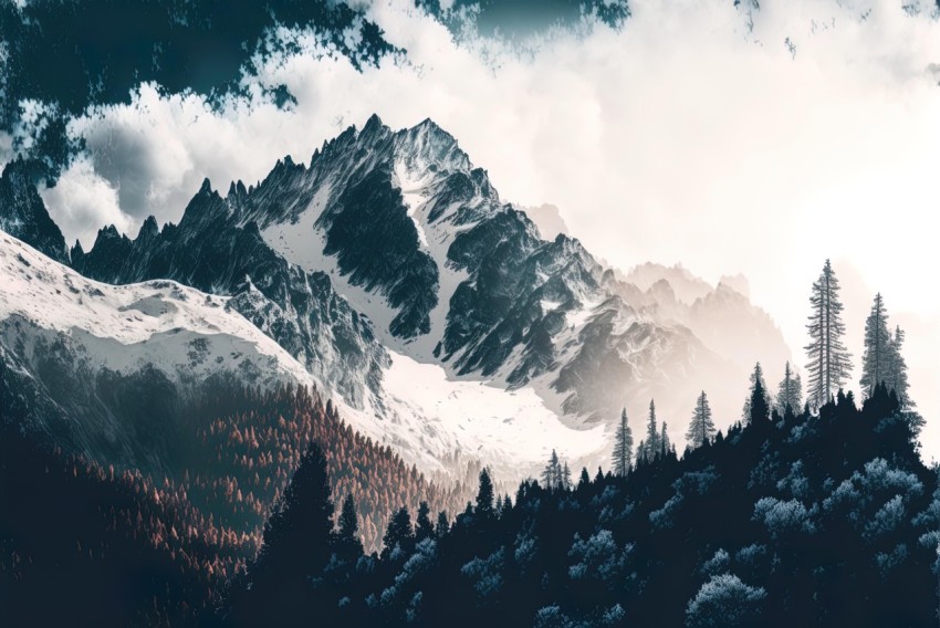 Snowy Mountains and Trees: A Captivating Landscape