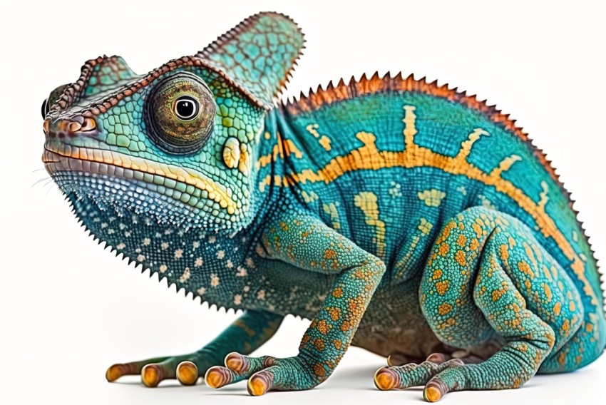 Vibrant Chameleon with Striped Pattern - Photo-Realistic Art