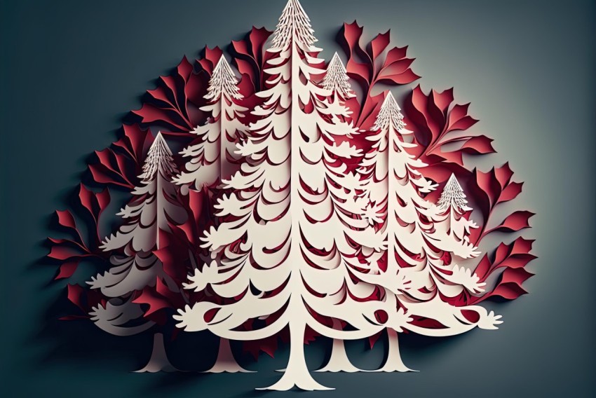 Nature-Inspired Art Nouveau Christmas Tree with Paper Cutouts