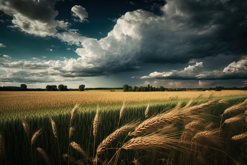 Wheat Field under Dark Cloudy Sky - Romantic and Dramatic Landscapes