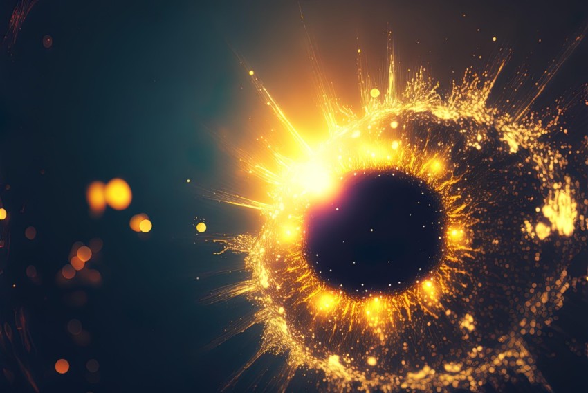Bright Golden Lights: A Mystical Black Hole with Futuristic Fragmentation