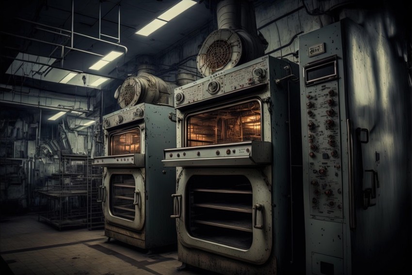 Dystopian Industrial Kitchen: Surreal Ovens Photography