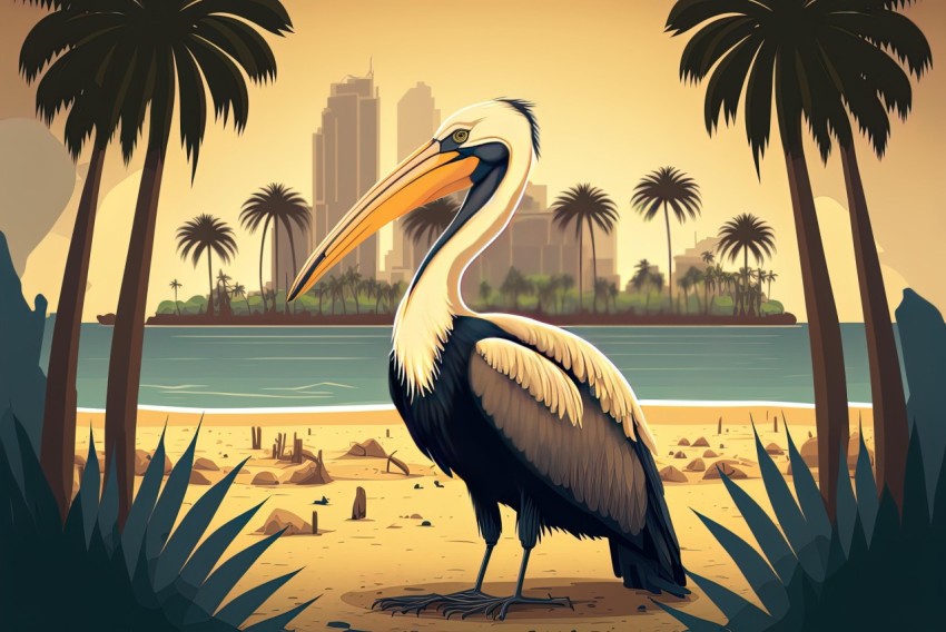 Big Bird on Beach: Realistic Cityscape and Nature Fusion