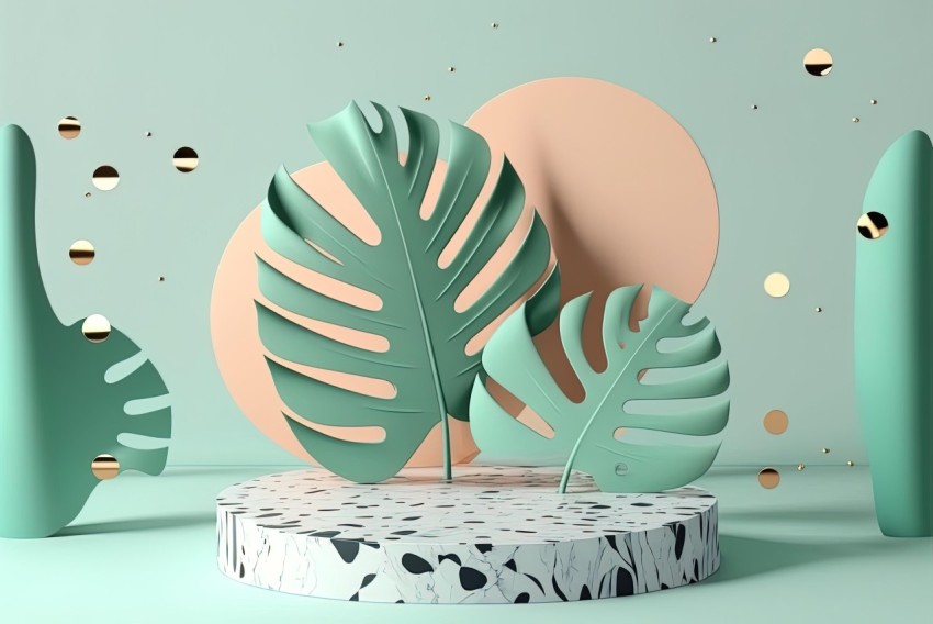 Minimalist Acrylic Sculpture of Leaves, Flowers, and Coins | Tropical Landscapes