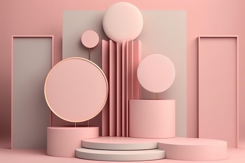 Pink Abstract Stage: Juxtaposition of Shapes and Ambient Sculptures