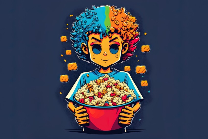Colorful Cartoon Boy with Popcorn - Charming Illustrations