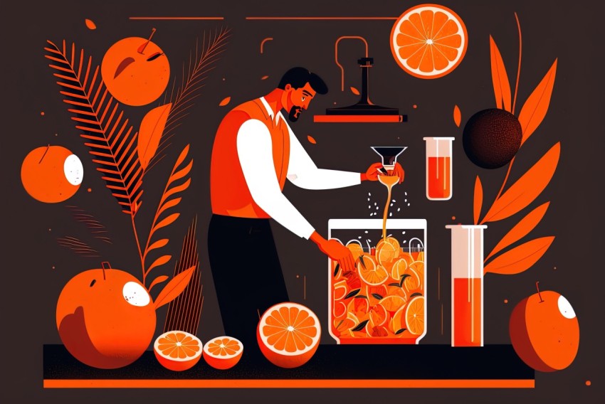 Dark Compositions: Male Man Making Orange Juice Illustration