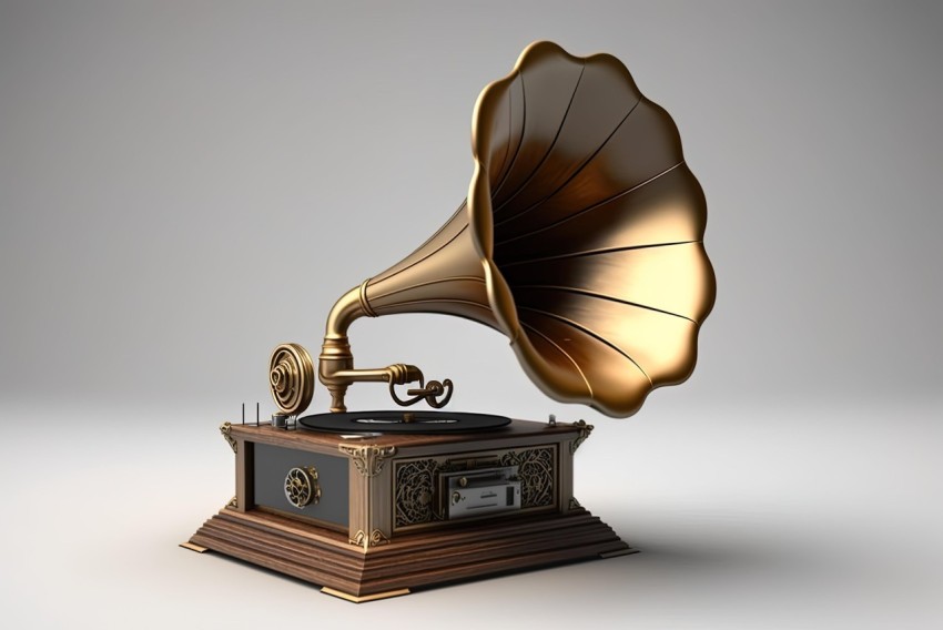 Vintage Gold Gramophone on Gray Background | Creative Commons Attribution