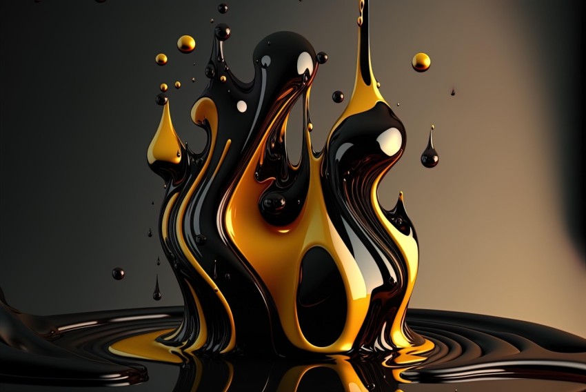 Abstract Oil 3D Artwork: Gold Liquid in Dark Whimsy Style
