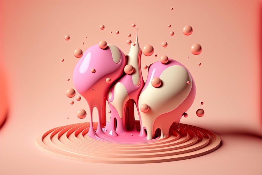 3D Splashes in Pink and White Circle | Vray Tracing Art Concept