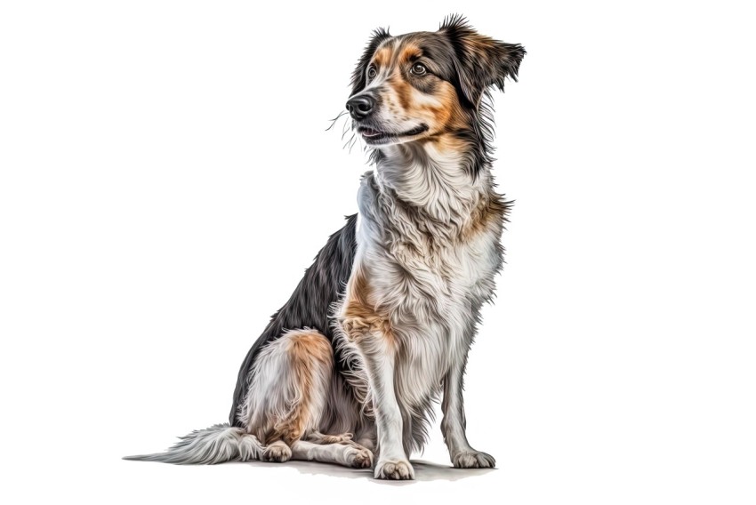 Realistic Dog Sitting on White Background - Detailed Rendering