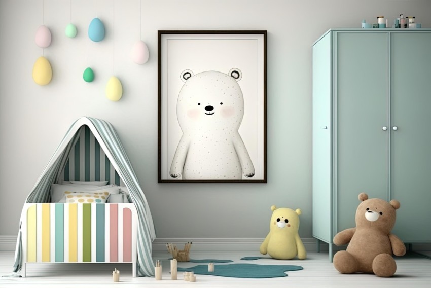 Minimalist Baby Room with Teddy Bear | Pastel Colors | Playful Design