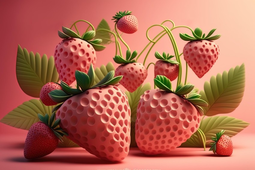 Strawberry Fruits and Leaves in Pop Surrealism Style | Character Design