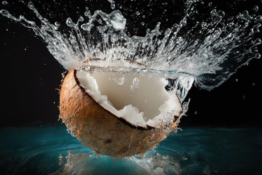 Mesmerizing Coconut in Water with Splashes - Nature Photography