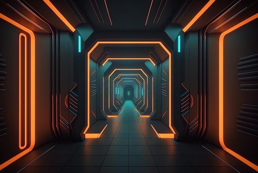 Futuristic Corridor with Bright Neon and Light | Detailed and Iconic Design