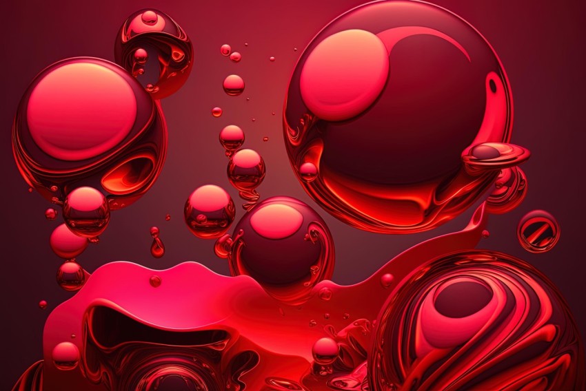 Abstract Red Liquid Splash | Luminous Spheres | Highly Detailed