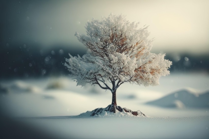 Snowy Tree in Fantasy Landscape