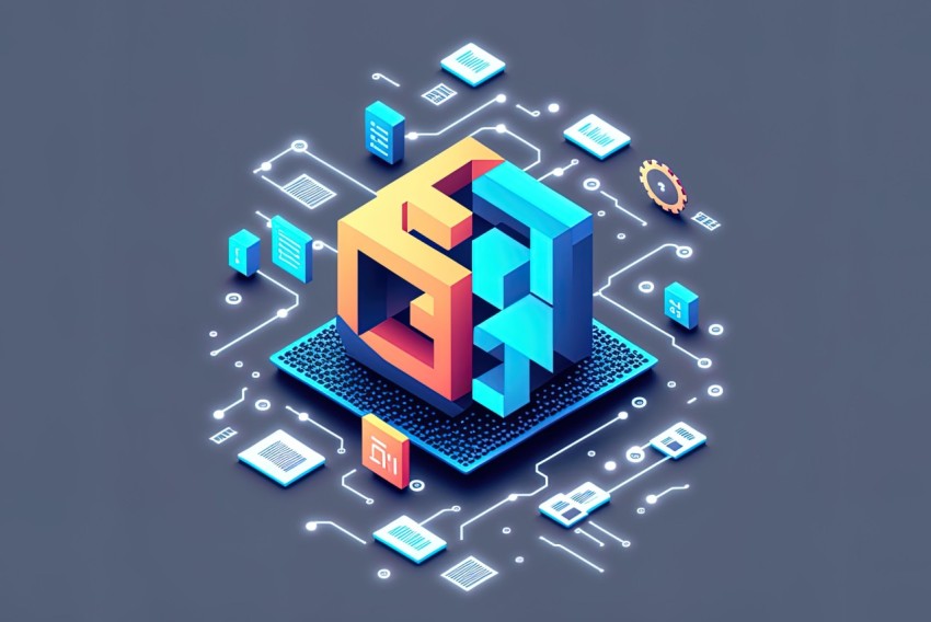 Isometric Design of a Complex Tech Concept | Pixelated Abstraction