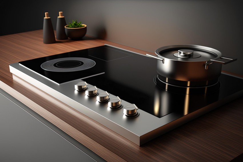 Sophisticated Black Stove Top with Pot | Hyper-Detailed Rendering
